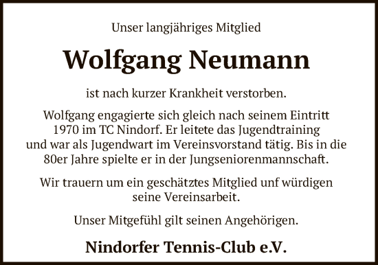 Traueranzeige von Wolfgang Neumann von SYKS