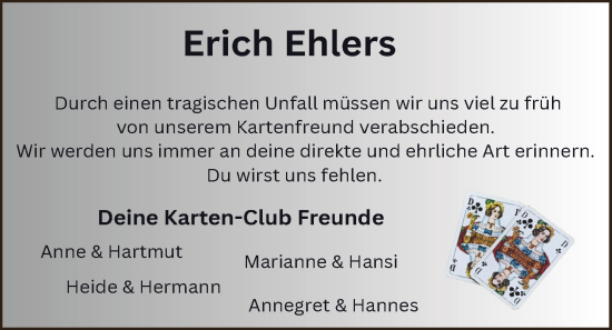 Traueranzeige von Erich Ehlers von SYKS