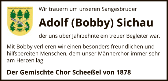 Traueranzeige von Adolf Sichau von SYKR