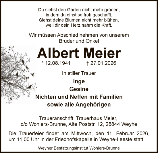 Traueranzeige von Albert Meier von SYKS