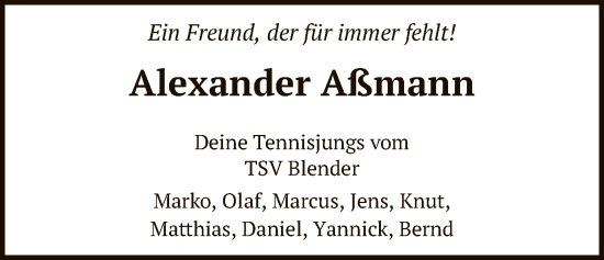 Traueranzeige von Alexander Aßmann von SYKS