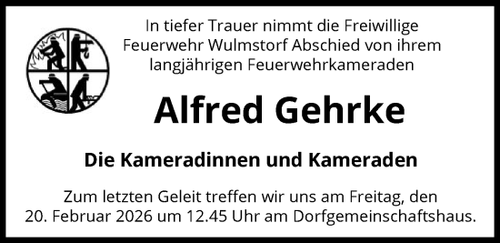 Traueranzeige von Alfred Gehrke von SYKS