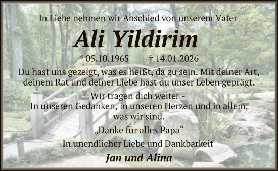 Traueranzeige von Ali Yildirim von SYKS