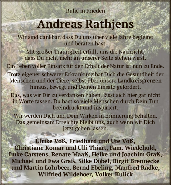 Traueranzeige von Andreas Rathjens von SYKR