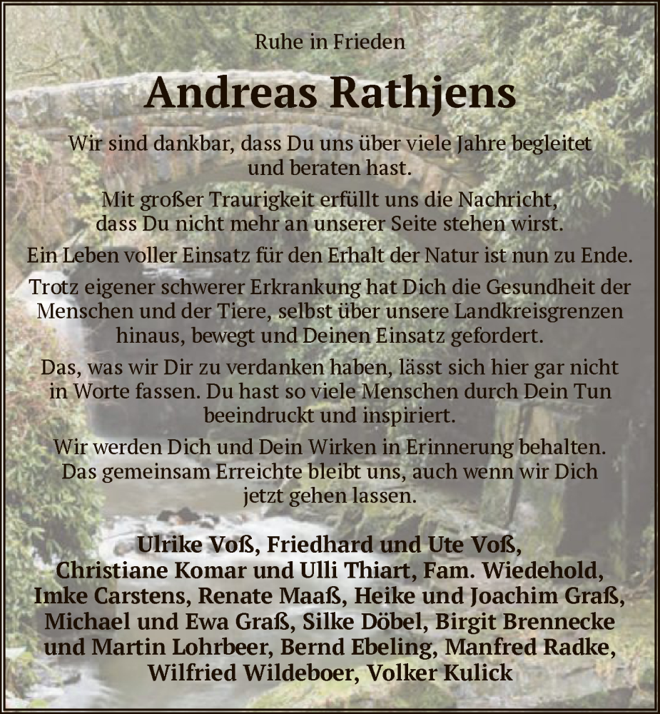  Traueranzeige für Andreas Rathjens vom 14.02.2026 aus SYKR