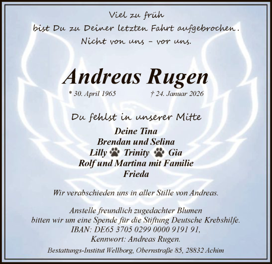 Traueranzeige von Andreas Rugen von SYKS