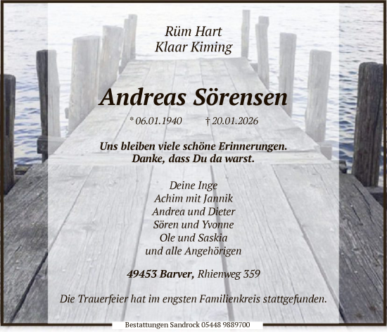 Traueranzeige von Andreas Sörensen von SYKS