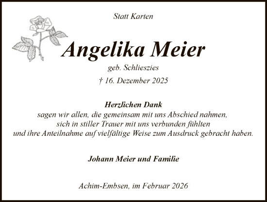 Traueranzeige von Angelika Meier von SYKS