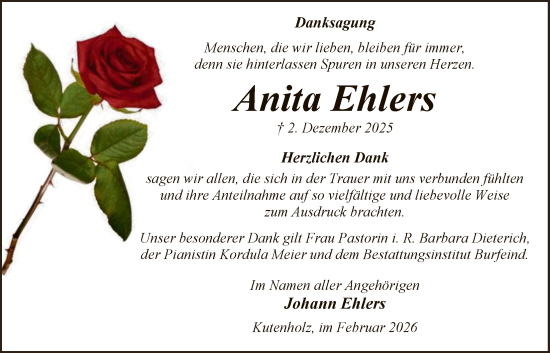Traueranzeige von Anita Ehlers von SYKR