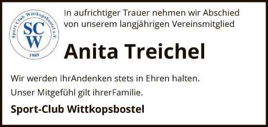 Traueranzeige von Anita Treichel von SYKR
