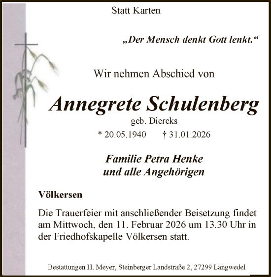 Traueranzeige von Annegrete Schulenberg von SYKS