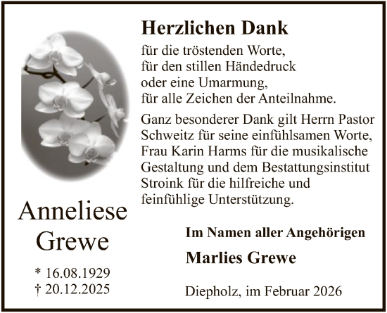 Traueranzeige von Anneliese Grewe von SYKS