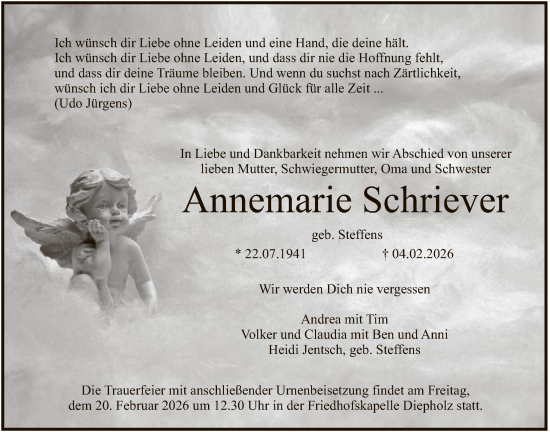 Traueranzeige von Annemarie Schriever von SYKS