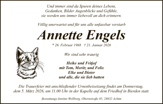 Traueranzeige von Annette Engels von SYKS