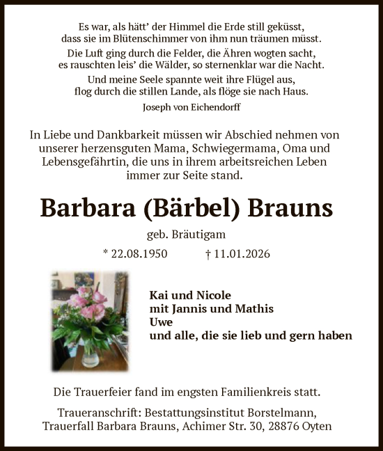 Traueranzeige von Barbara Brauns von SYKS