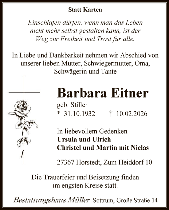 Traueranzeige von Barbara Eitner von SYKR