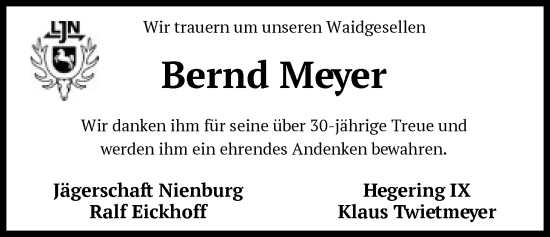 Traueranzeige von Bernd Meyer von SYKS