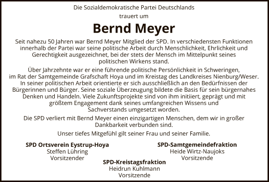 Traueranzeige von Bernd Meyer von SYKS