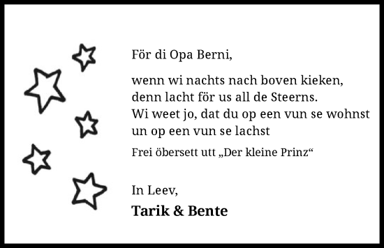 Traueranzeige von Berni  von SYKS