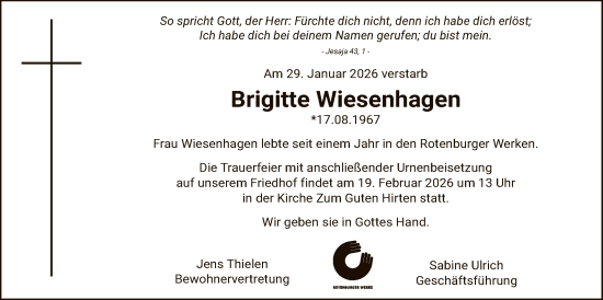 Traueranzeige von Brigitte Wiesenhagen von SYKR