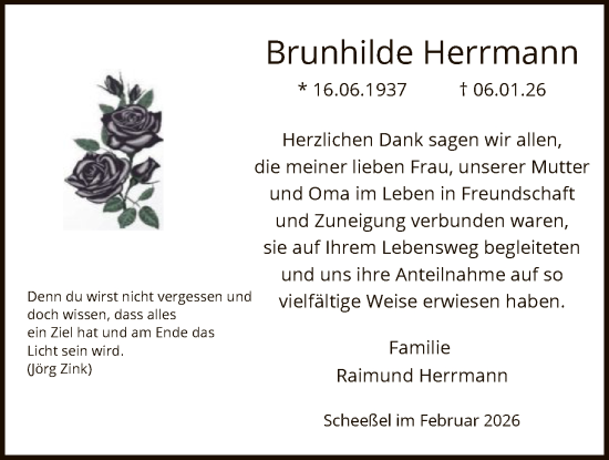 Traueranzeige von Brunhilde Herrmann von SYKR
