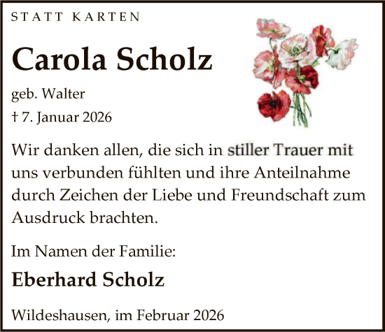 Traueranzeige von Carola Scholz von SYWZ