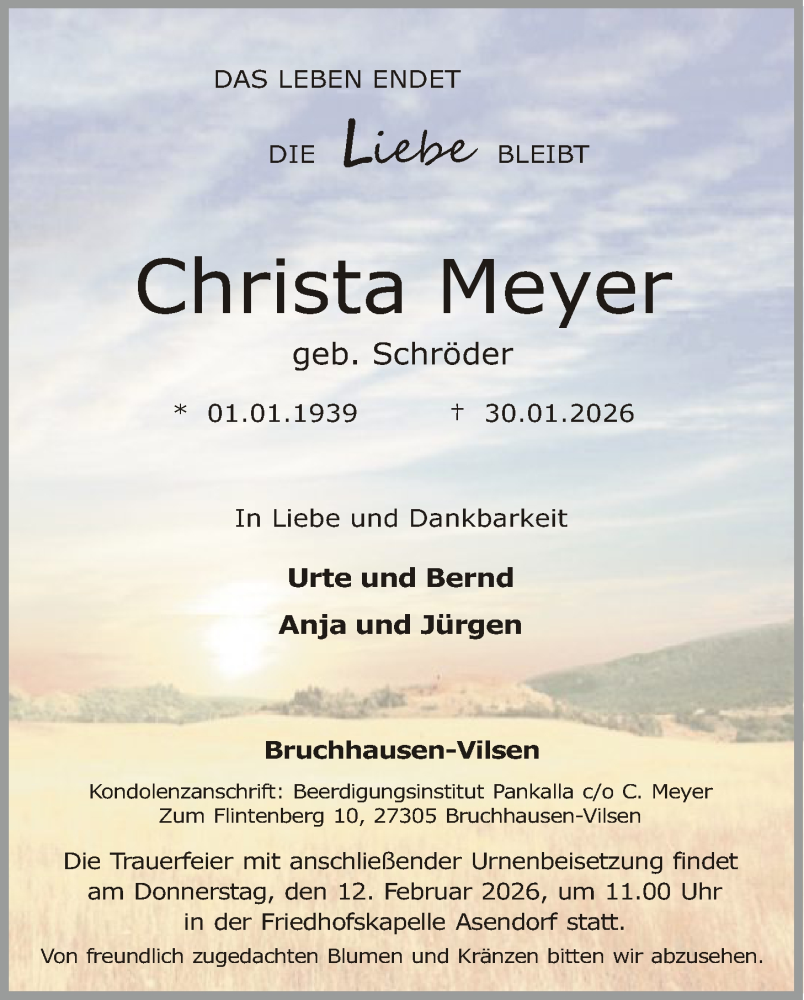  Traueranzeige für Christa Meyer vom 07.02.2026 aus SYKS