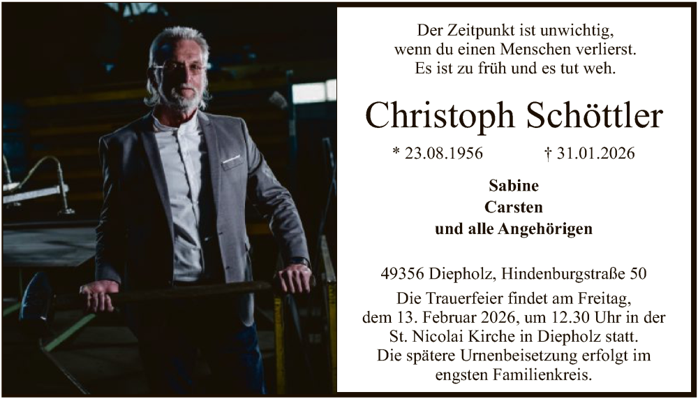  Traueranzeige für Christoph Schöttler vom 07.02.2026 aus SYKS