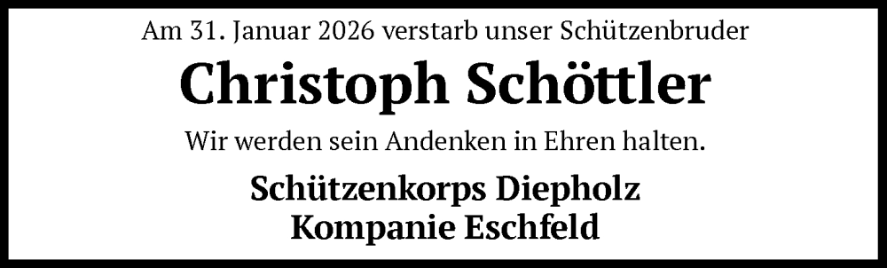  Traueranzeige für Christoph Schöttler vom 07.02.2026 aus SYKS