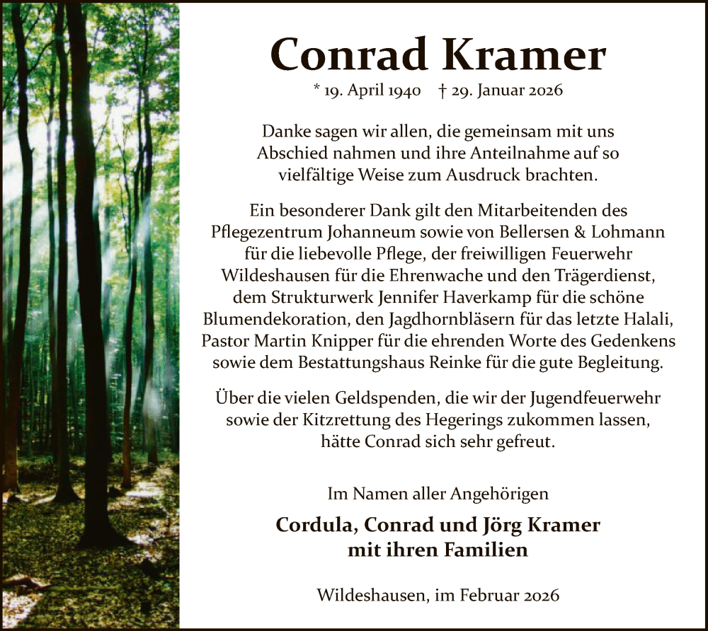  Traueranzeige für Conrad Kramer vom 21.02.2026 aus SYWZ