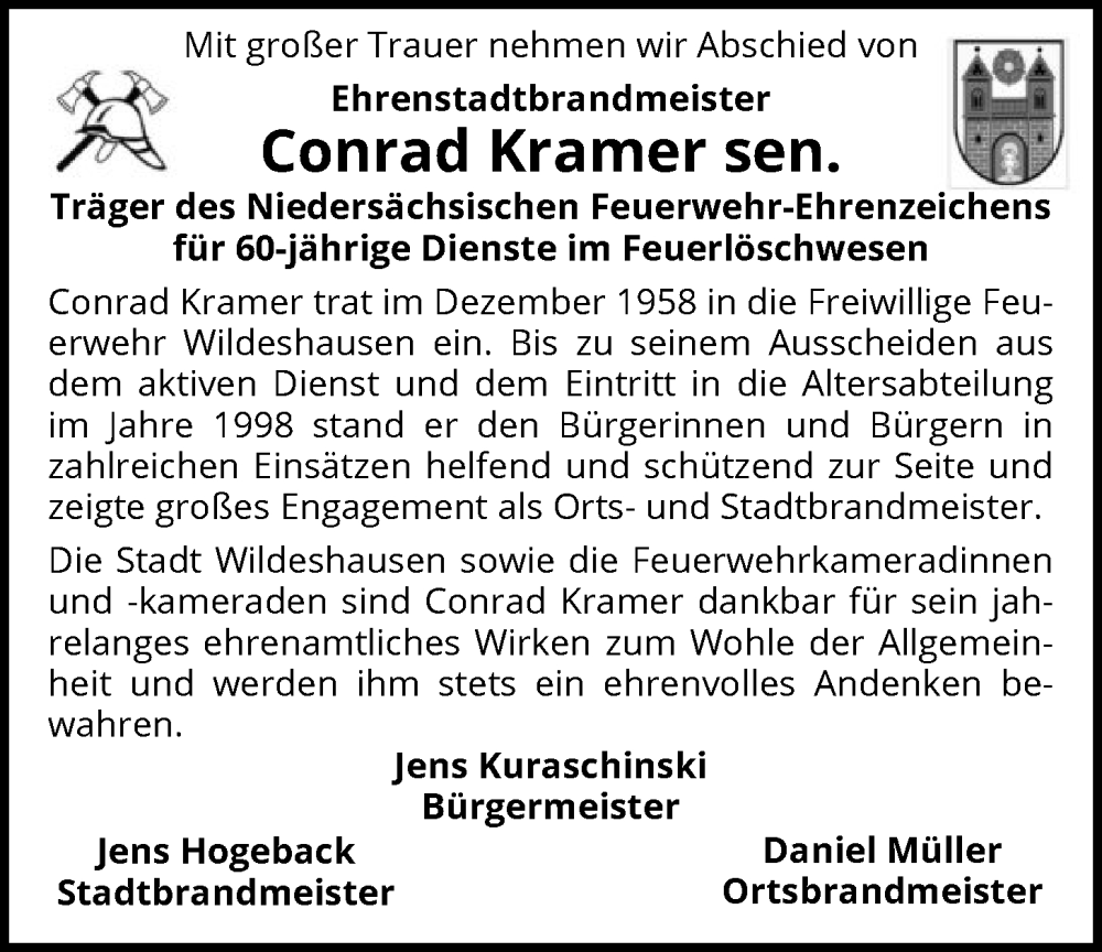  Traueranzeige für Conrad Kramer vom 03.02.2026 aus SYWZ