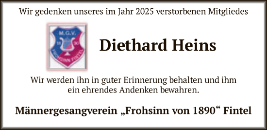 Traueranzeige von Diethard Heins von SYKR