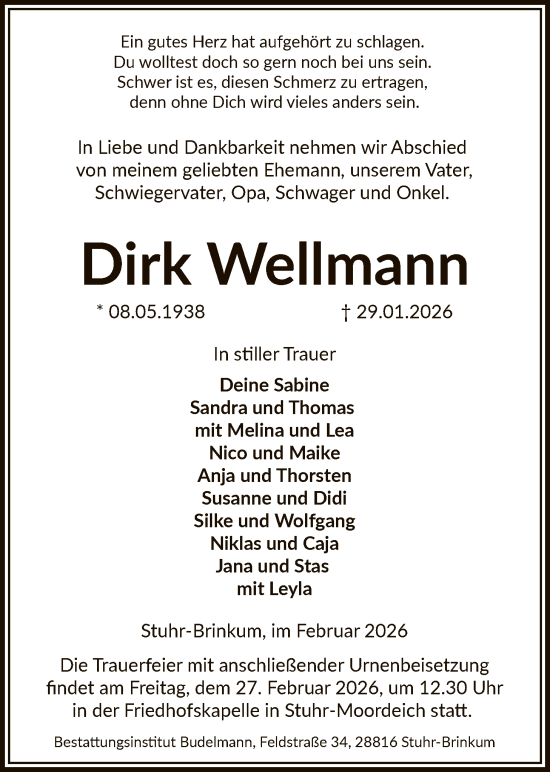 Traueranzeige von Dirk Wellmann von SYKS