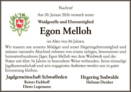 Traueranzeige von Egon Melloh von SYKS