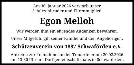 Traueranzeige von Egon Melloh von SYKS
