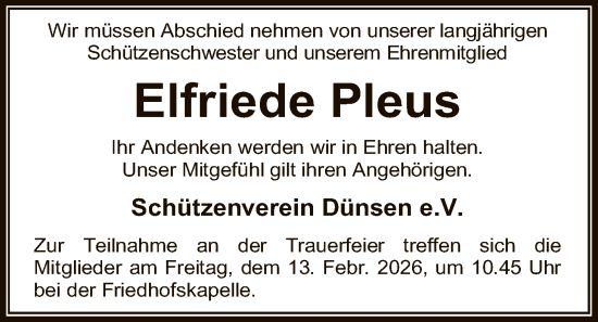 Traueranzeige von Elfriede Pleus von SYWZSYKS