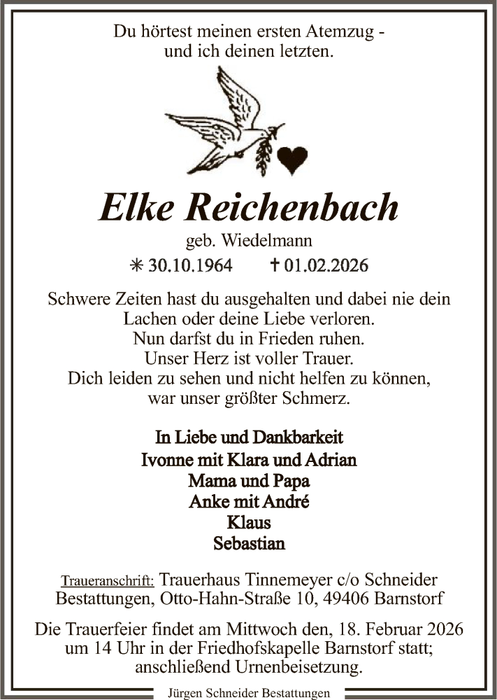  Traueranzeige für Elke Reichenbach vom 07.02.2026 aus SYKS