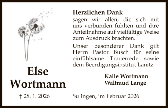 Traueranzeige von Else Wortmann von SYKS