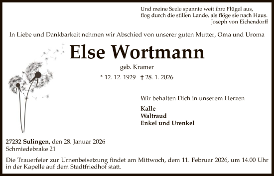 Traueranzeige von Else Wortmann von SYKS