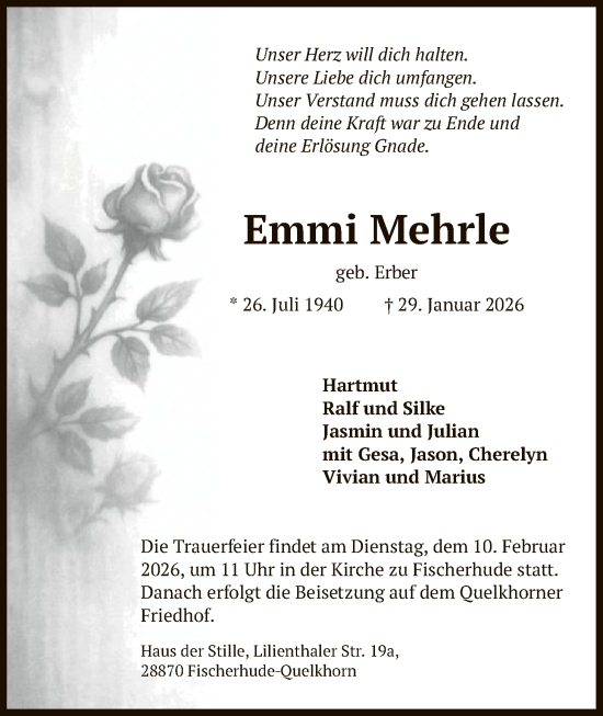 Traueranzeige von Emmi Mehrle von SYKR