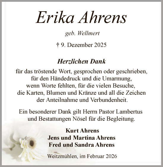 Traueranzeige von Erika Ahrens von SYKS