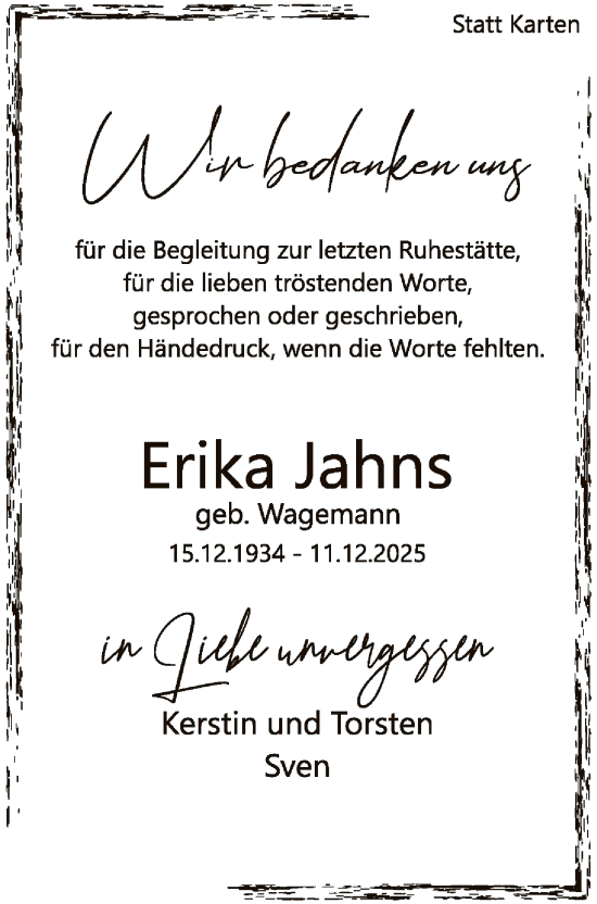 Traueranzeige von Erika Jahns von SYKS