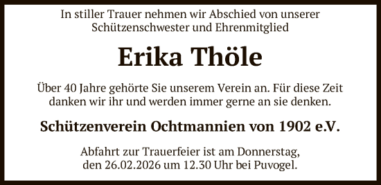 Traueranzeige von Erika Thöle von SYKS