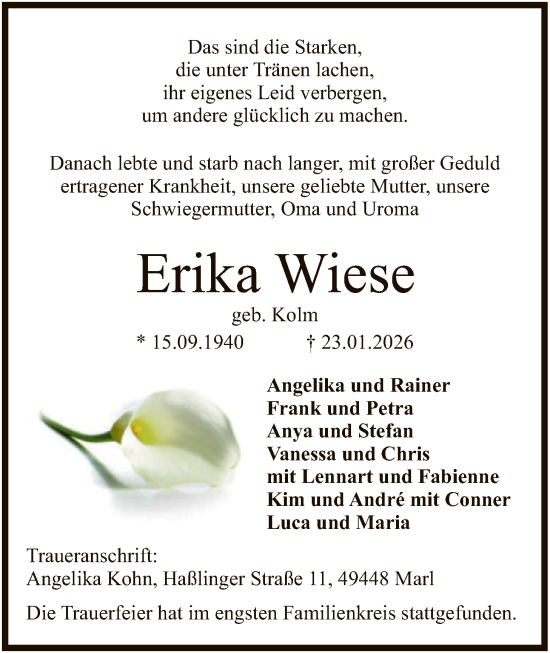 Traueranzeige von Erika Wiese von SYKS