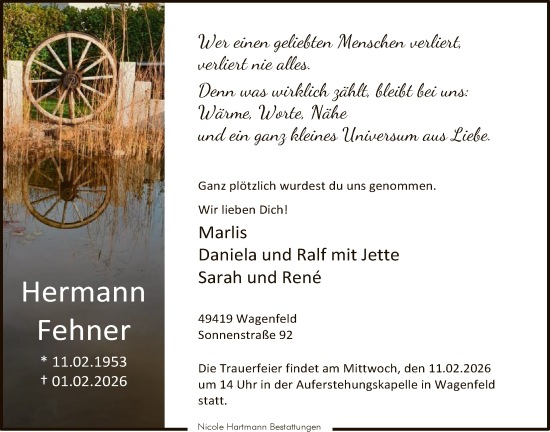 Traueranzeige von Fehner Fehner von SYKS