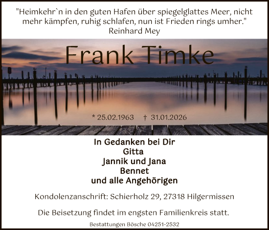 Traueranzeige von Frank Timke von SYKS
