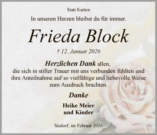 Traueranzeige von Frieda Block von SYKS