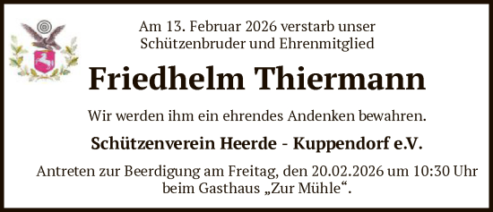 Traueranzeige von Friedhelm Thiermann von SYKS