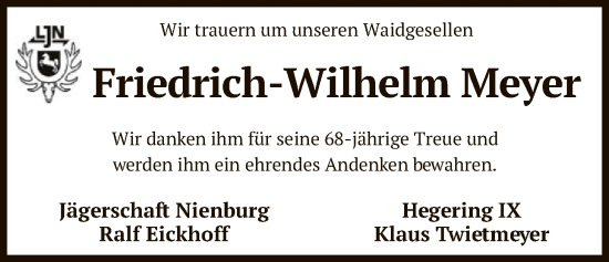 Traueranzeige von Friedrich-Wilhelm Meyer von SYKS