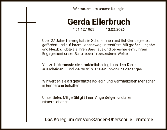 Traueranzeige von Gerda Ellerbruch von SYKS